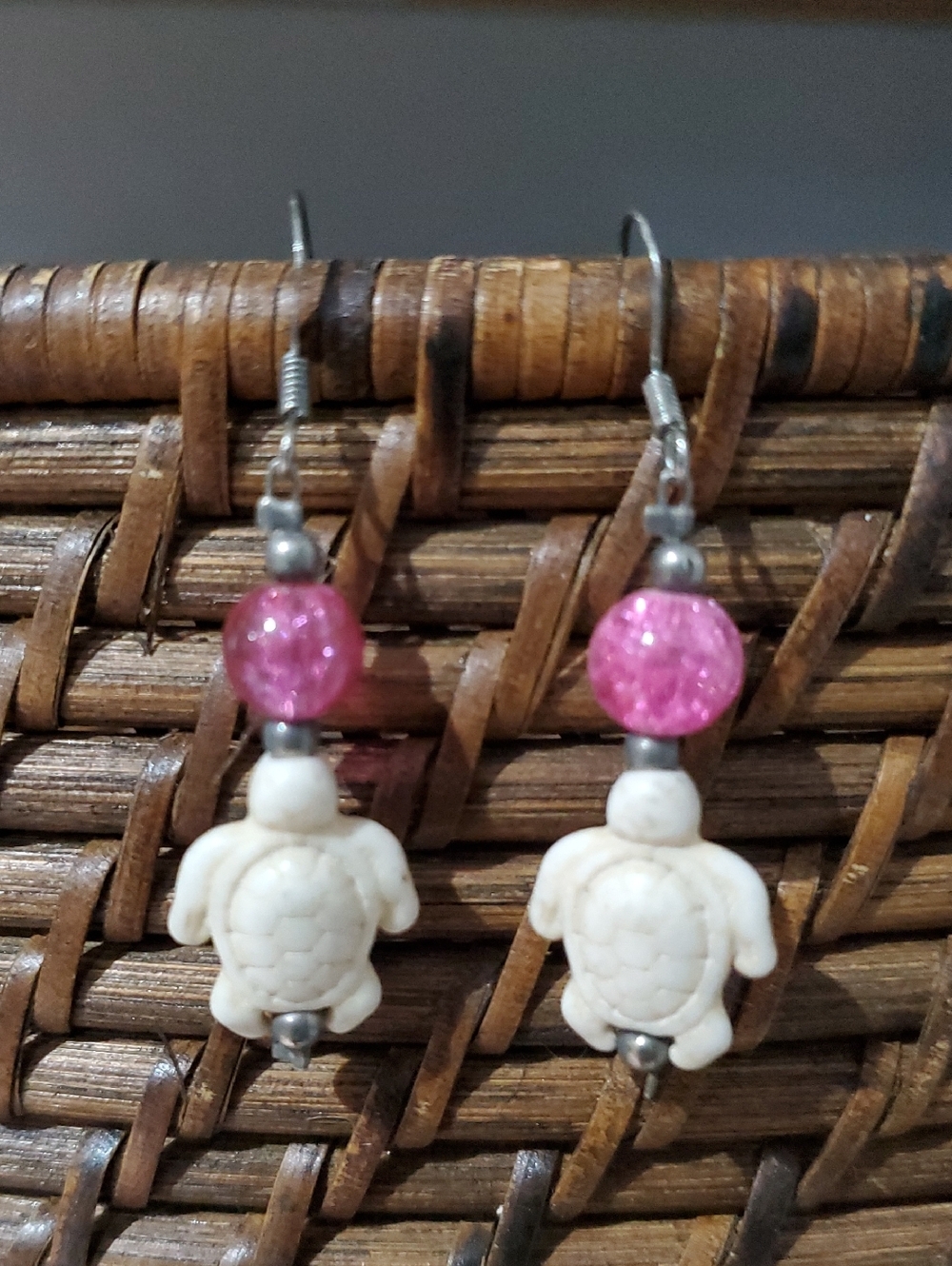 Pink and Ivory Turtle Drop Earrings - Women Jewelry
